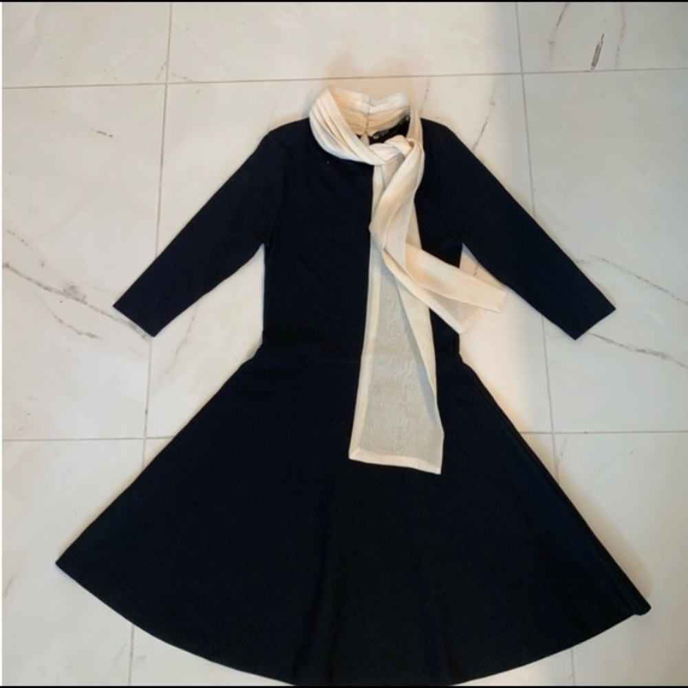 ZARA NWT Black Dress with Scarf and Pearls